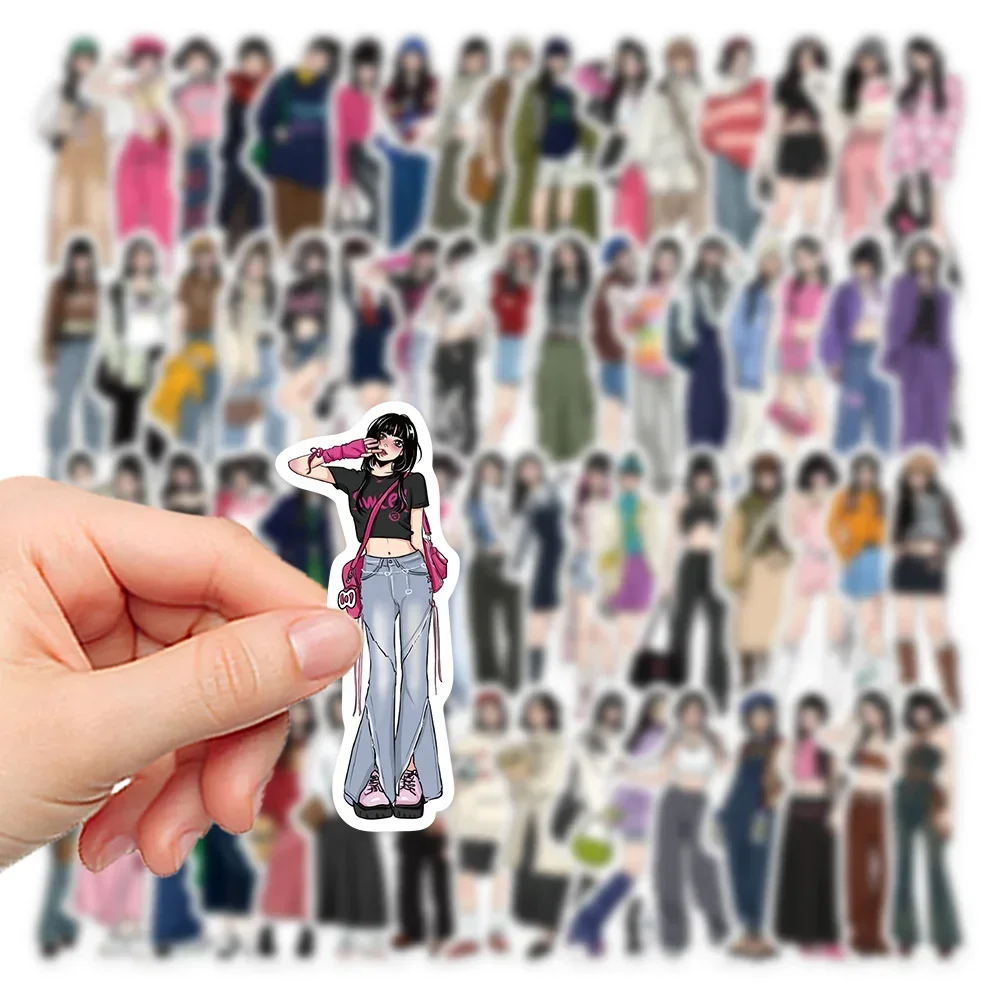 10/30/50PCS Cartoon Girl Wearing Graffiti Stickers Personality Creative Stickers Desk Computer Cup Waterproof Suitcase Wholesale