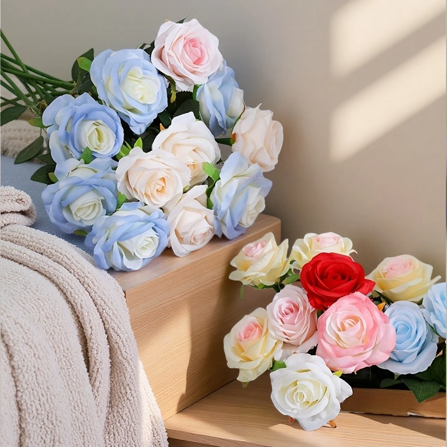 7 unids/pack rosa azul hielo flor Artificial-rosa de seda de alta simulación para decoración de boda en casa, Día de San Valentín Día de la madre