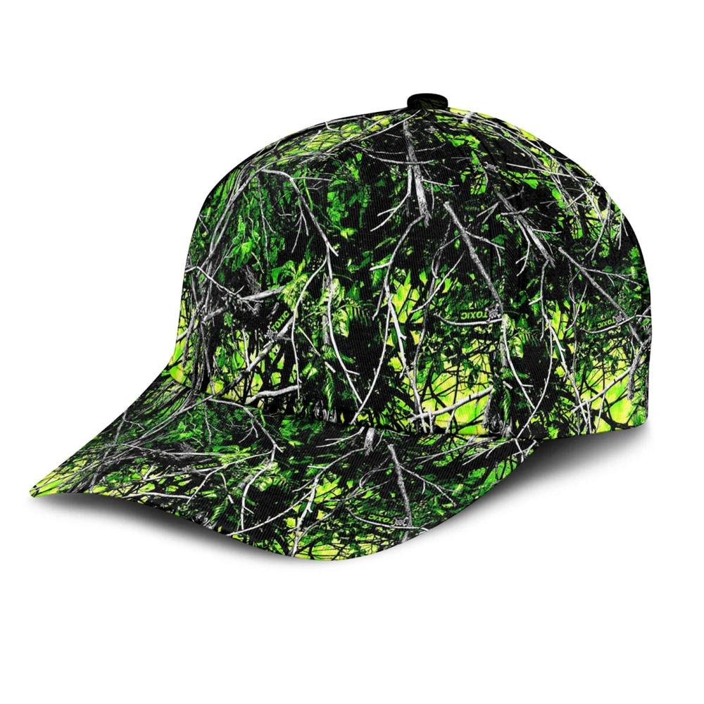 Fluorescent Green Camo Baseball Cap with Tree Branch Pattern Trendy Unisex Outdoor Casual Hat for Men Women Fashion Sport Cap