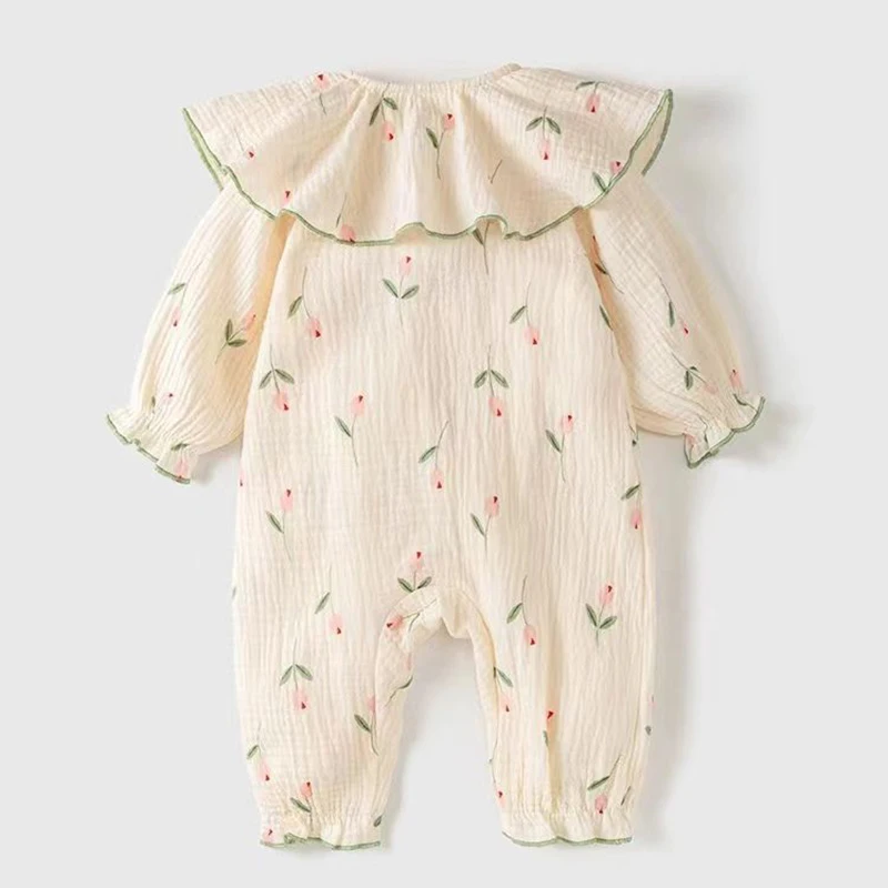 MILANCEL New Autumn Baby Clothing 0-2Y Infant Girls Cute Bow Tulip Romper with Hat Toddler Long Sleeve Thin Style Jumpsuit