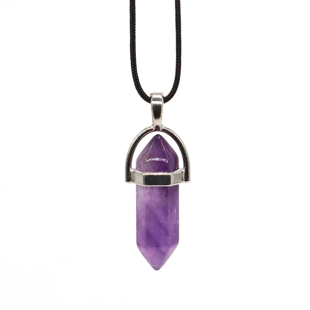 Hexagonal Column Crystal Pendant Natural Stone Amethyst Necklaces Chakra Healing Gift Women Men Fashion Jewelry 1PC