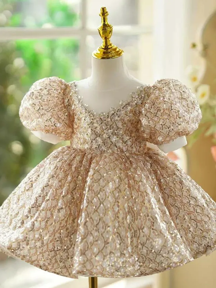 High-End Children's Princess Sequined Evening Dress Wedding Birthday Baptism Party Girl Dresses A3829 Bridesmaid Dresses