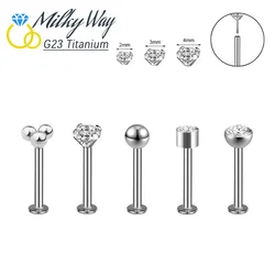 Pushpin Nose Stud G23 Titanium CZ Stone Earrings Monroe Labret Threadless Tragus Nasal Piercing Lip Body Jewelry Gift For Unisex