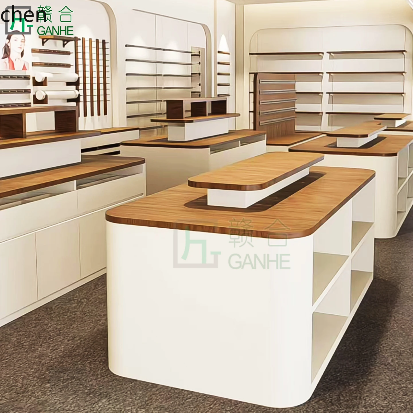 HT Clothing Island Cabinet Shelf Display Shoe Display Table Cosmetic Display Cabinet Double-Sided Island Counter