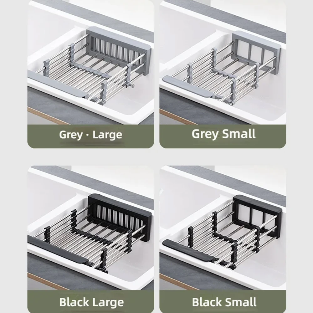 Adjustable Folding Kitchen Sink Stainless Steel Dish Drain Rack Space-Saving Sink Storage Sink Drain Rack Fittings