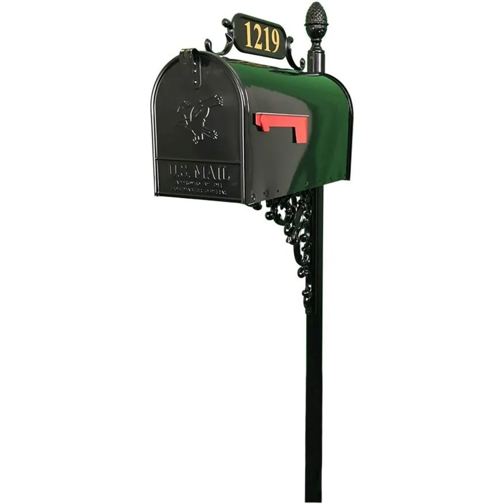 Oak Mailbox & Post Kit – Black Mailbox System – Includes Address Plaque, Bracket & Mounting Hardware