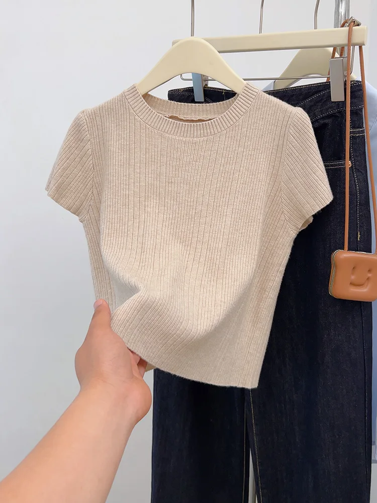 

Loose Ice Silk Short Sleeve T-Shirt Women's plus Size round Neck Color Summer New Style Simple Flying Sleeve Top