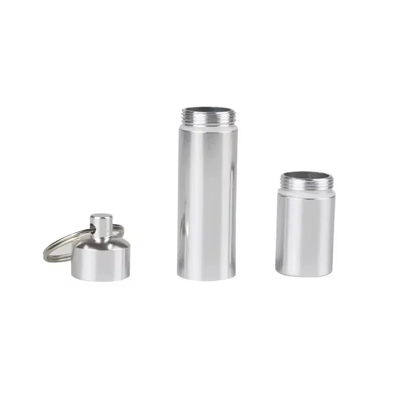 1-2pcs Waterproof Cigarete Case Silver Aluminum Alloy Cigarette Box Pill Toothpick Capsule Holder with Keychain Mens Gift - view 3