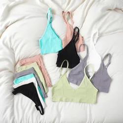 Set di reggiseni senza cuciture da donna Set di biancheria intima sportiva sexy Set di reggiseno senza fili Mutandine a vita bassa Set di bralette con top corto a coste femminili