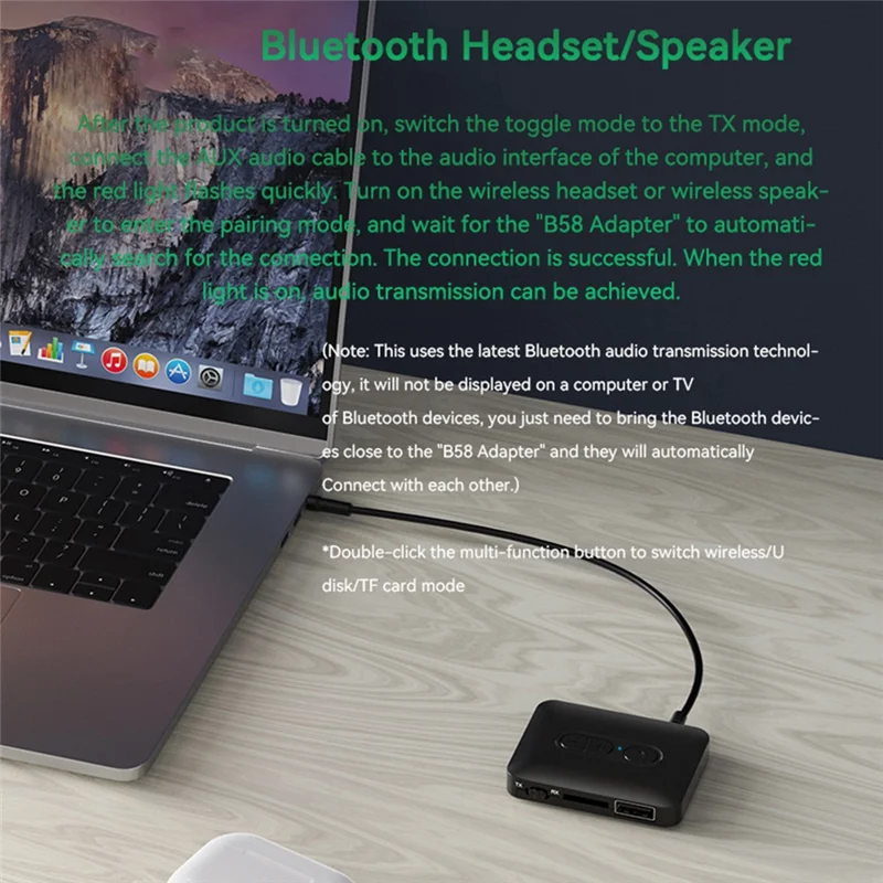 

A86G-Bluetooth 5.4 Audio Receiver Transmitter USB U-Disk TF Card Play 3.5MM AUX Stereo Music Wireless Adapter With Mic