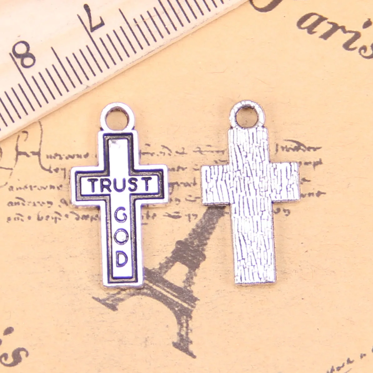 72pcs Jewelry Charms Cross Trust God 24x13mm Antique Silver Plated Pendants Making DIY Handmade Tibetan Silver Jewelry