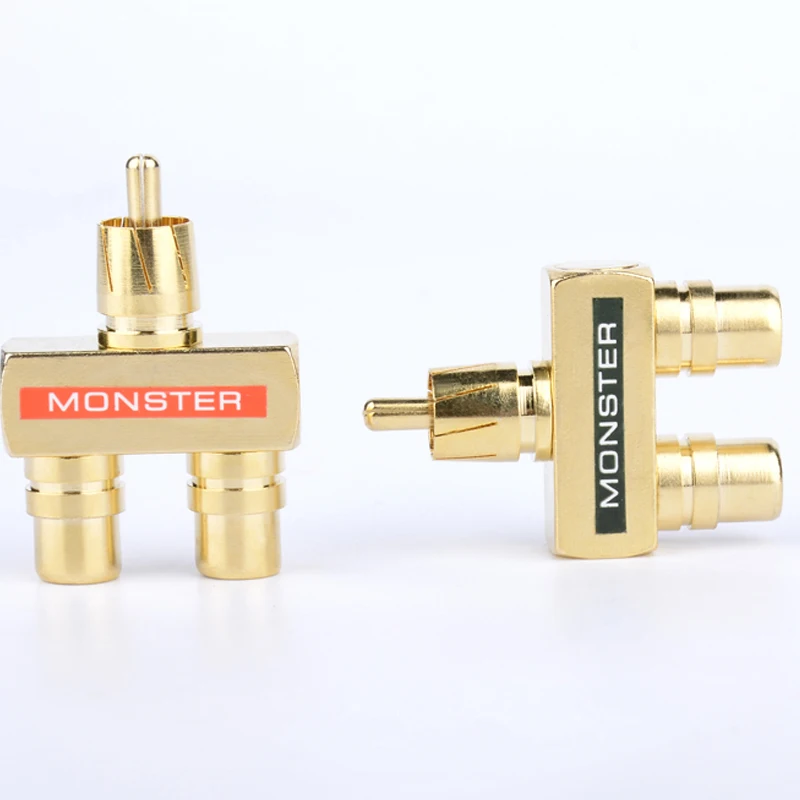 1 RCA Laki-laki Ke 2 RCA Perempuan Berlapis Emas Tembaga AV Audio RCA Satu dari Dua Satu Laki-laki dan Dua Perempuan Adaptor