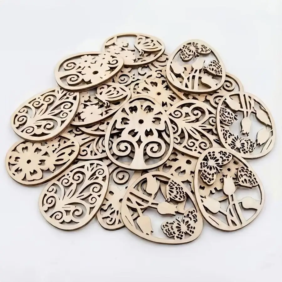 1/5/10/20/50/100pcs DIY Hollow Wooden Easter Egg Decorations, Party Photo Booth Props, Holiday-Themed Party Backdrop Decorations