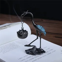Crane Incense Burner Holder Stove Lotus Incense Burner Antique Alloy Lotus Hanging Stove Tea Ceremony Craft Household Decoration