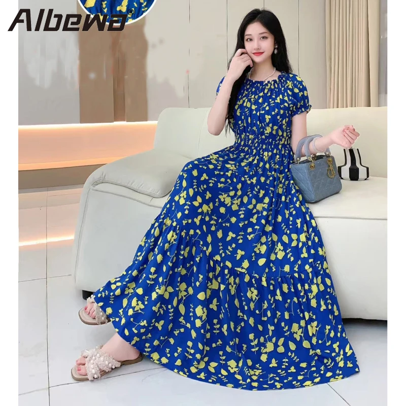 Women\'s Summer Indian Dress Vestidos Robe Floral Korean Long Off-shoulder Vintage Pring Cotton Silk Bohemian Vintage Casual Ropa