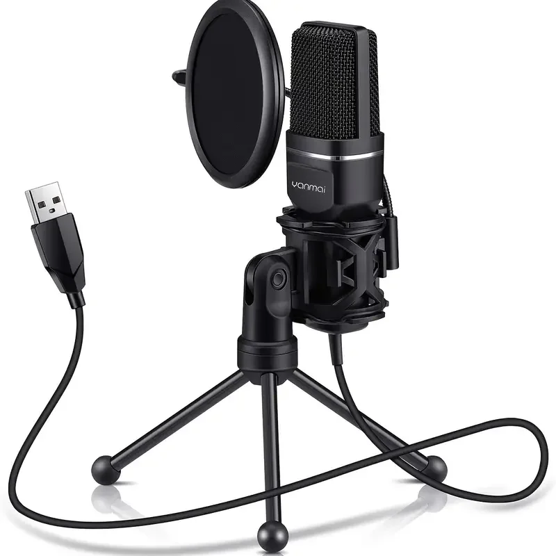 POKUJjinanjunCondenser Microphone, Professional USB PC Microphone For PC/Laptop Plug & Play With Double-layer Pop Filter And Tri