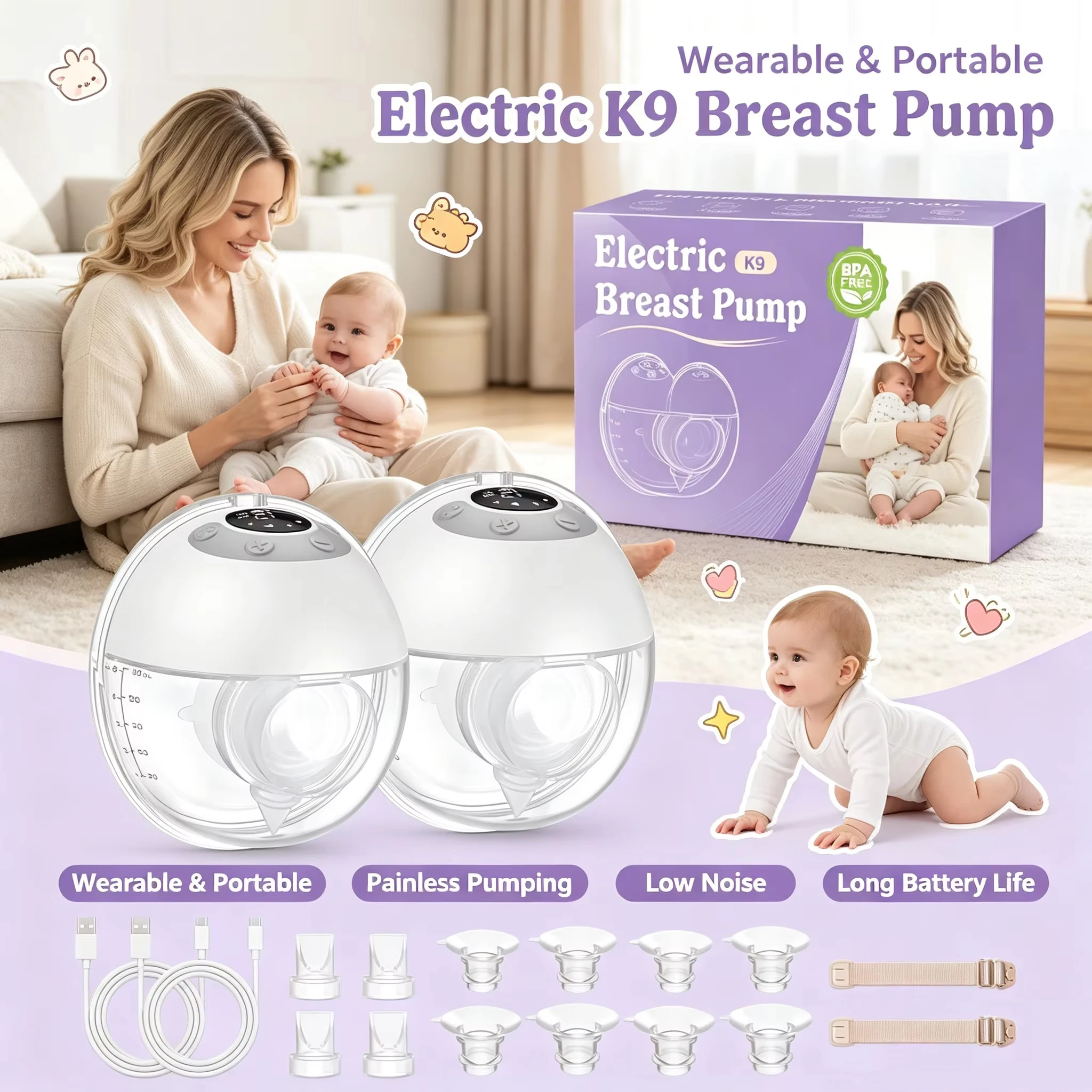 2pcs-electric-hands-free-breast-pump-portable-electric-breastpump-leak-proof-4-modes-12-levels17-19-21-24-27mm-flange-size