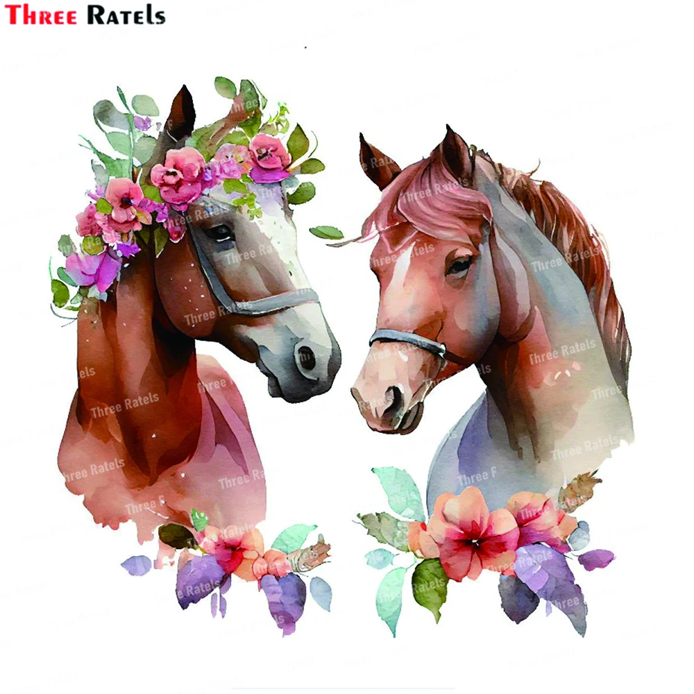 Three Ratels K934 Floral Pink Horse Horses  Vinyl Mural art Decal Wall Stickers Home Decoration Bedroom Living Room