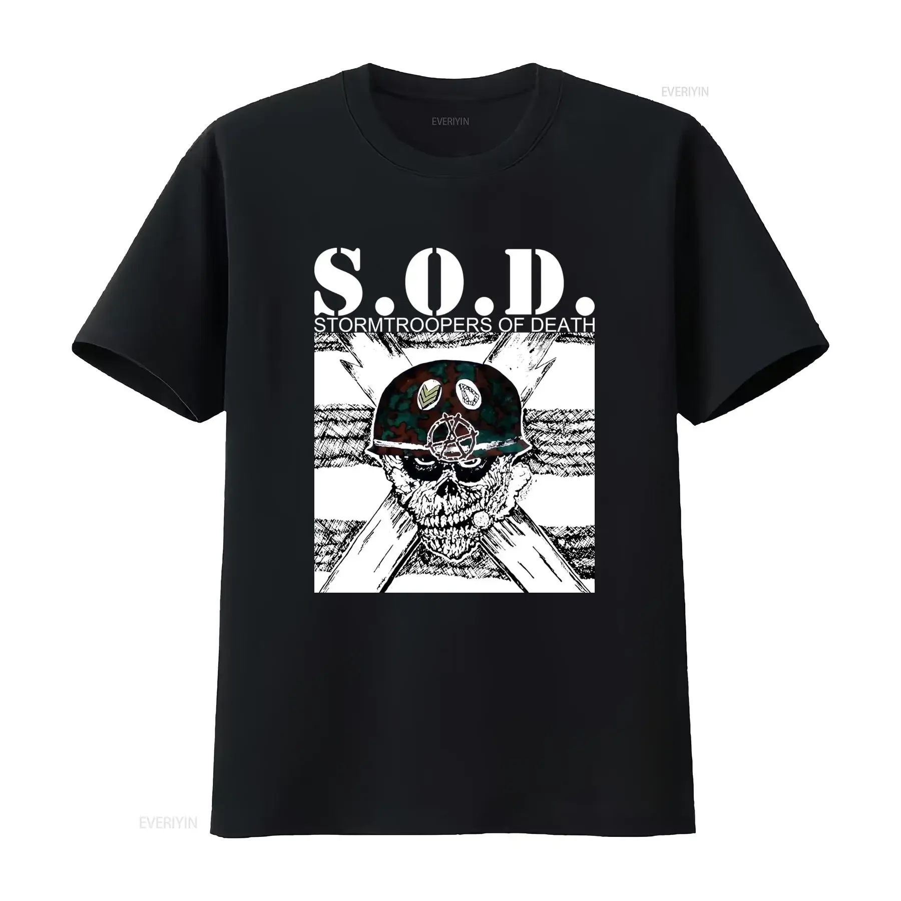 Camiseta con estampado de casco de S O D Stormtroopers Of Death Skull, 345XL, nueva, negra, de manga corta y larga, vintage, lavada, elegante y cómoda