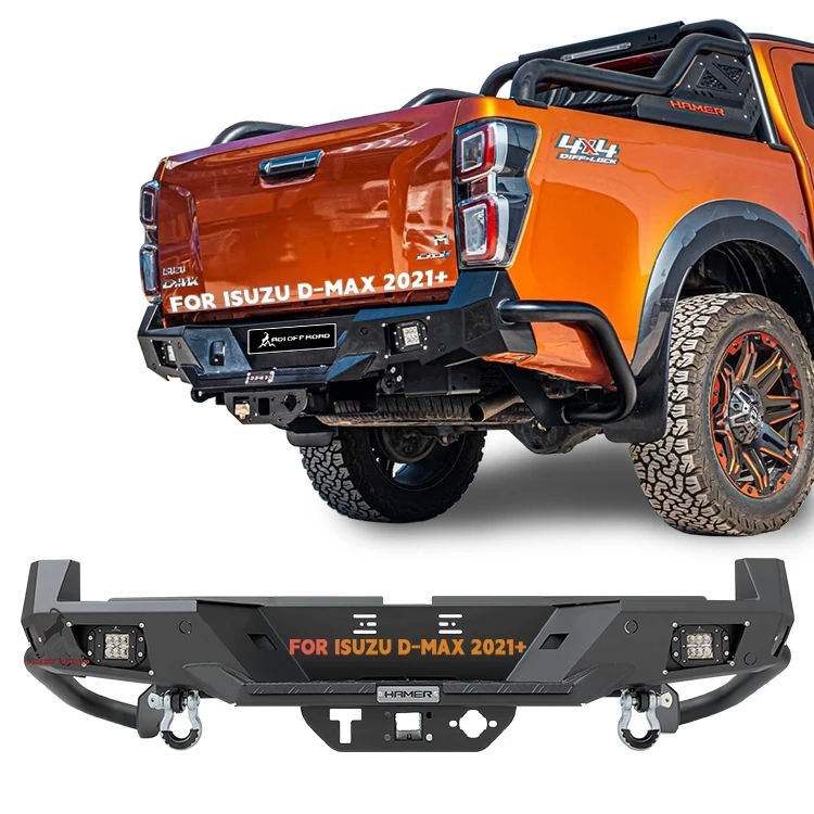 

New! B08-A Model Pickup truck ute 4x4 Steel rear bumper car bumper accessories with LED light tow hook for 2021 2022 -ISUZU Dmax