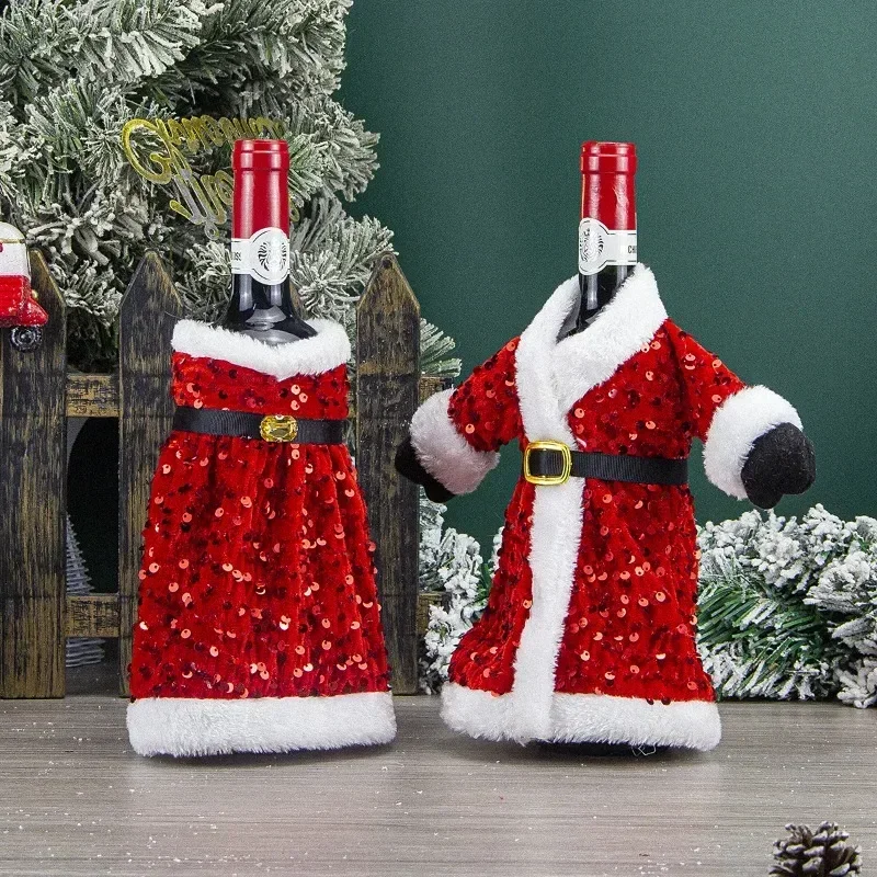 4/1PCS Christmas Dress Wine Bottle Cover Santa Wine Bottle Bag Sleeve Merry Christmas Decor Dinner New Year Table Ornament Gift