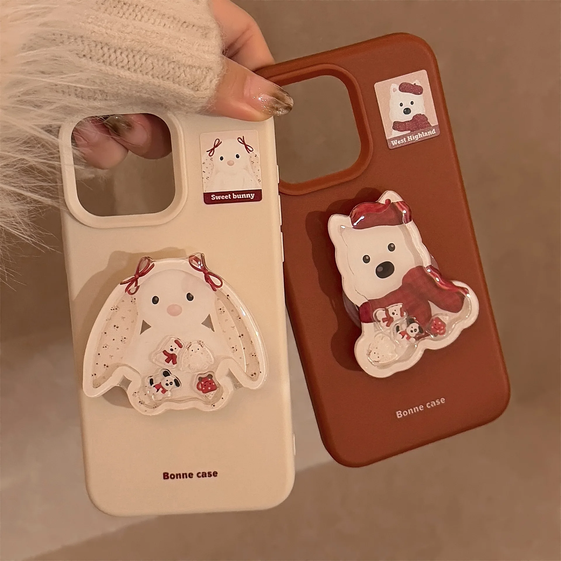 Winter Cartoon Animal Rocking Mobile Phone Case With Stand For iPhone16PRO/15promax Phone Case 3D Silicone For iphone12/14