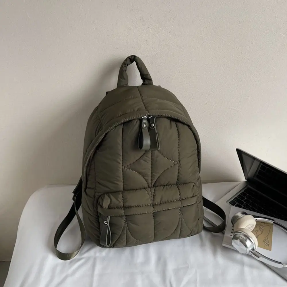 Solid Color Padded Coat Backpack Nylon Pleated Space Cotton Shoulder Bag Cloud Large Capacity Student Schoolbag Teenagers