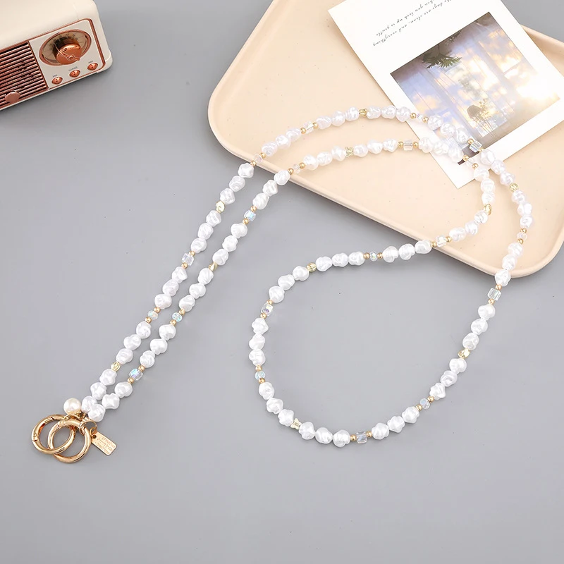 Phone Lanyard Long Crossbody Necklace Chain Hand-Beaded Plastic Pearl Strap Anti-Lost Sling Universal For Phone Case