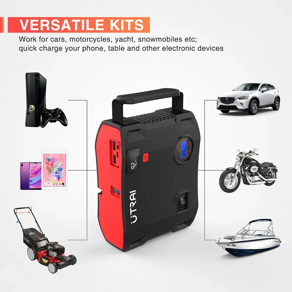 Utrai Portable Jump Starter with Air Compressor 2000A Power Bank Tire Inflator Pump 12V Starting Device Car Booster ODM