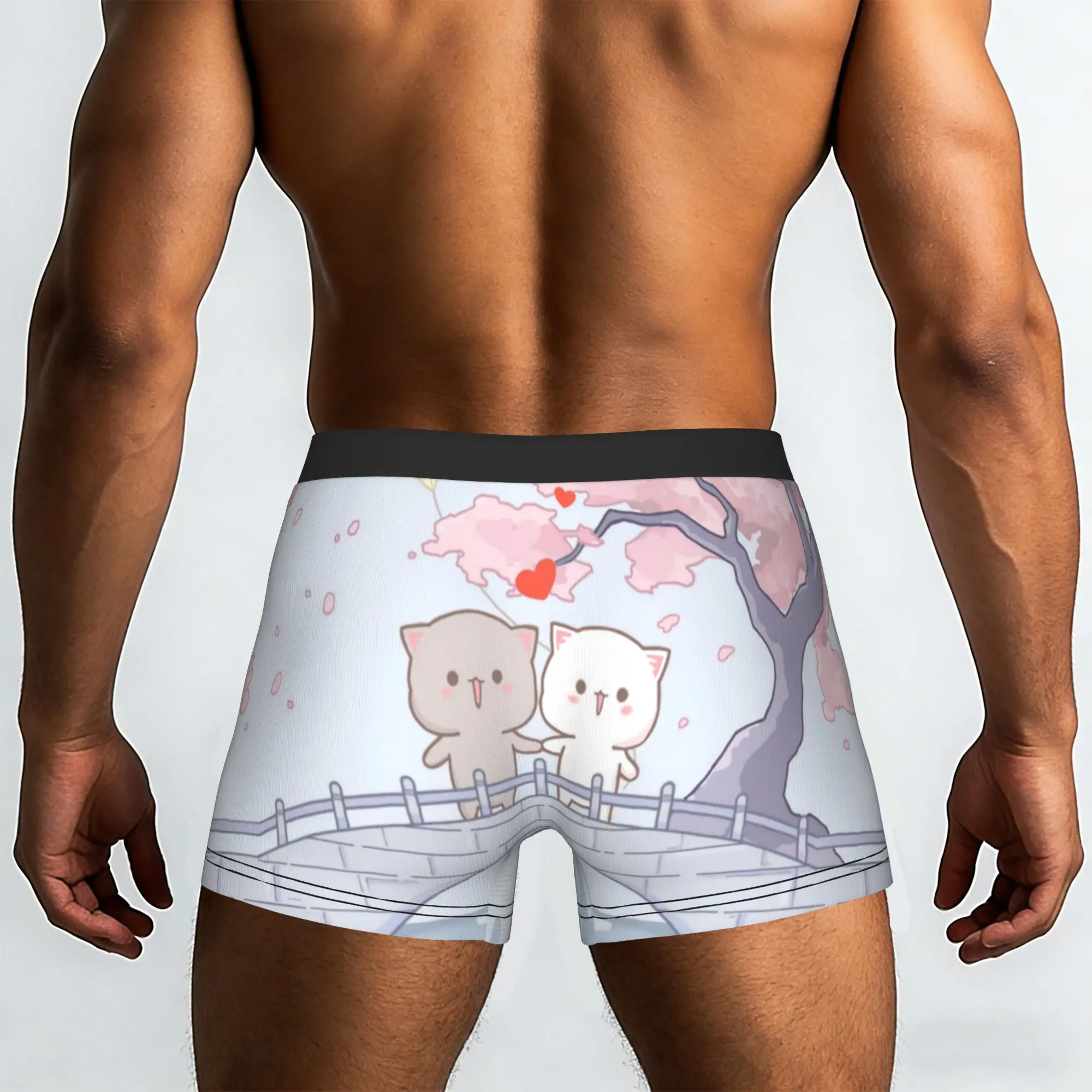 Custom Cool Gifs Of Mochi Peach Cats Cherry Blossom Tree Boxers Shorts Panties Male Underpants Comfortable  Briefs Underwear