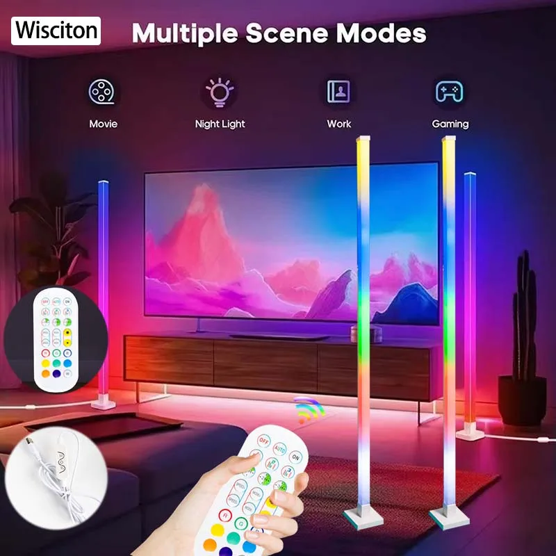 

RGB LED Floor Lamp Remote Control Music Corner Lighting Timer Smart Modern Mood Standing Lamp Bedroom Living Room Stand Lighting
