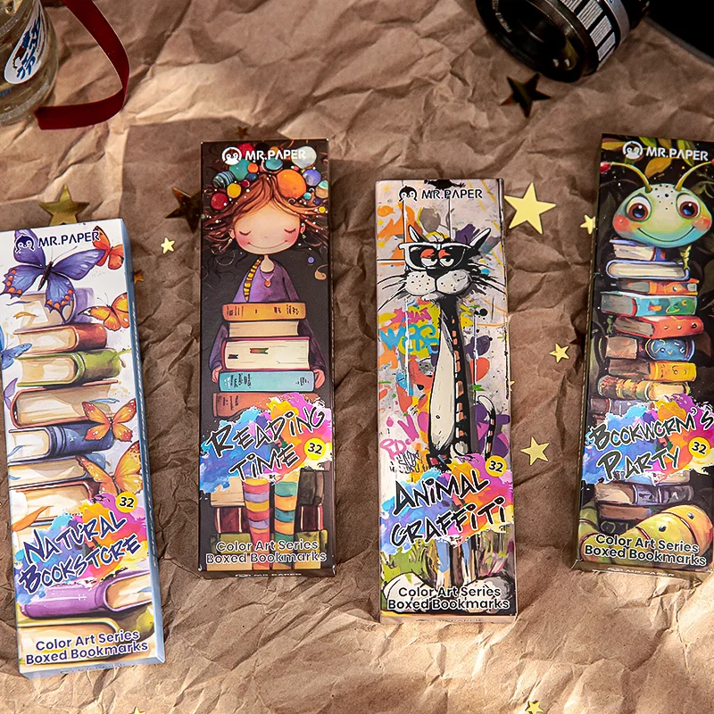 

32 листа/пакет, набор закладок из цветной художественной серии для чтения маркеров страниц, подарок студентам, упакованная коробка для принадлежностей для ведения дневника Библии