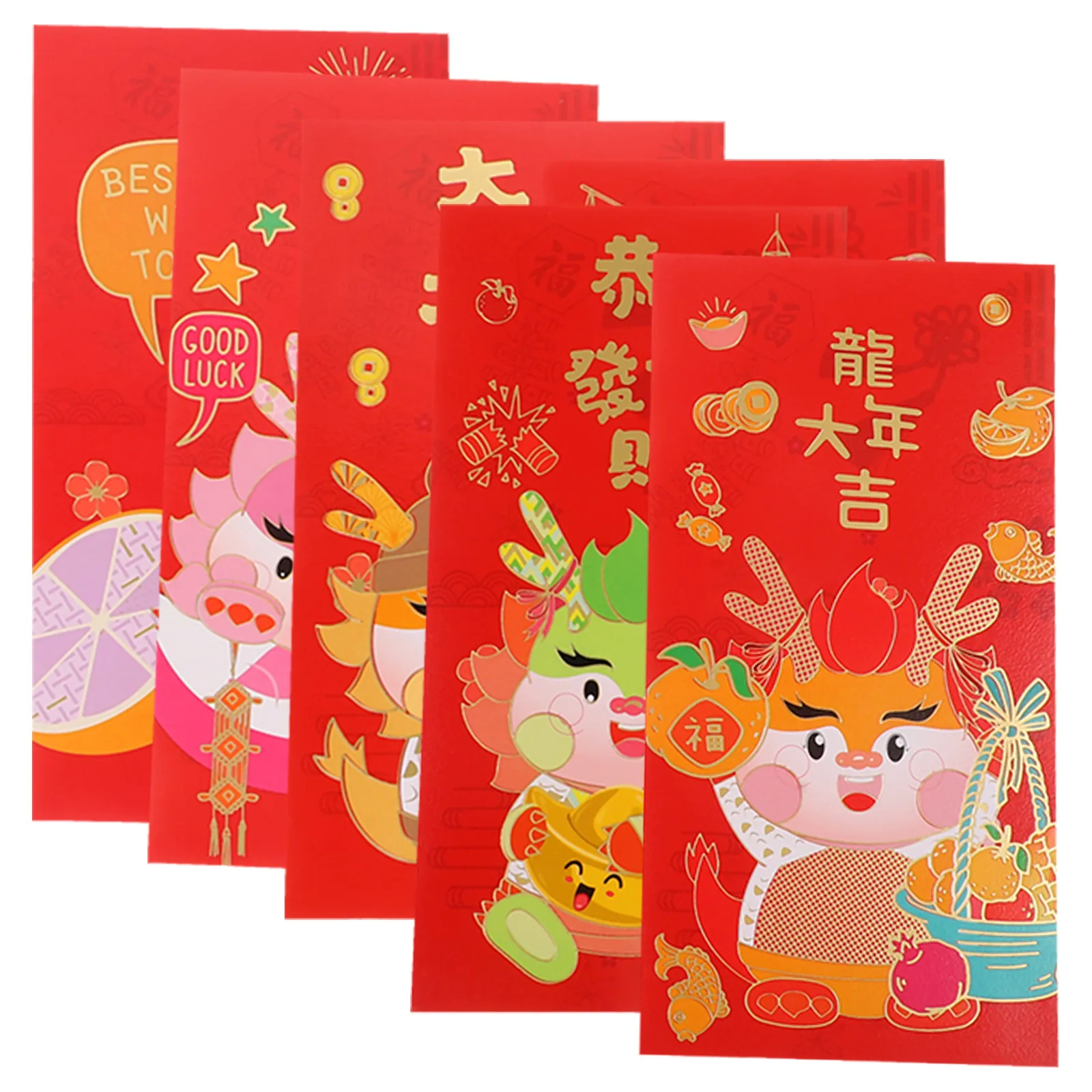 

6pcs Red Envelopes Lucky Money Bags Chinese New Year Supplies 2024 Cartoon Dragon Gift Packet Prosperity Wishes