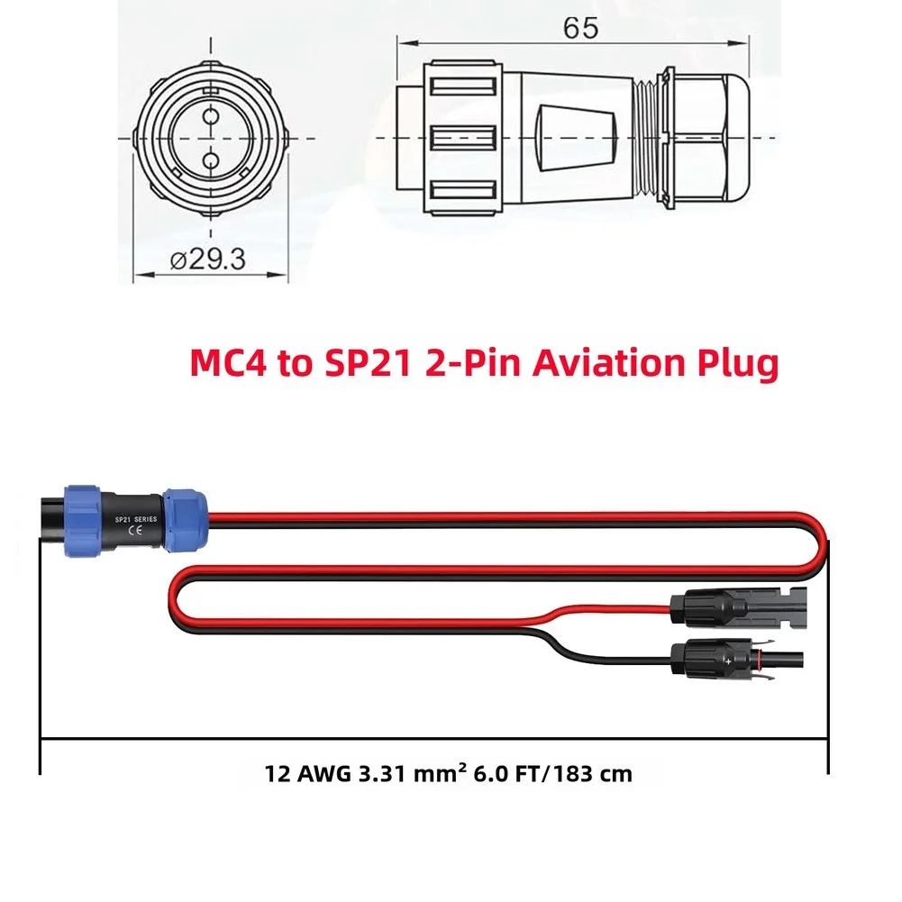 SP21 Compatible Pure Copper Charging Cable 12AWG for Outdoor For Mobile Power Stations 91.5cm and 1.85m Lengths