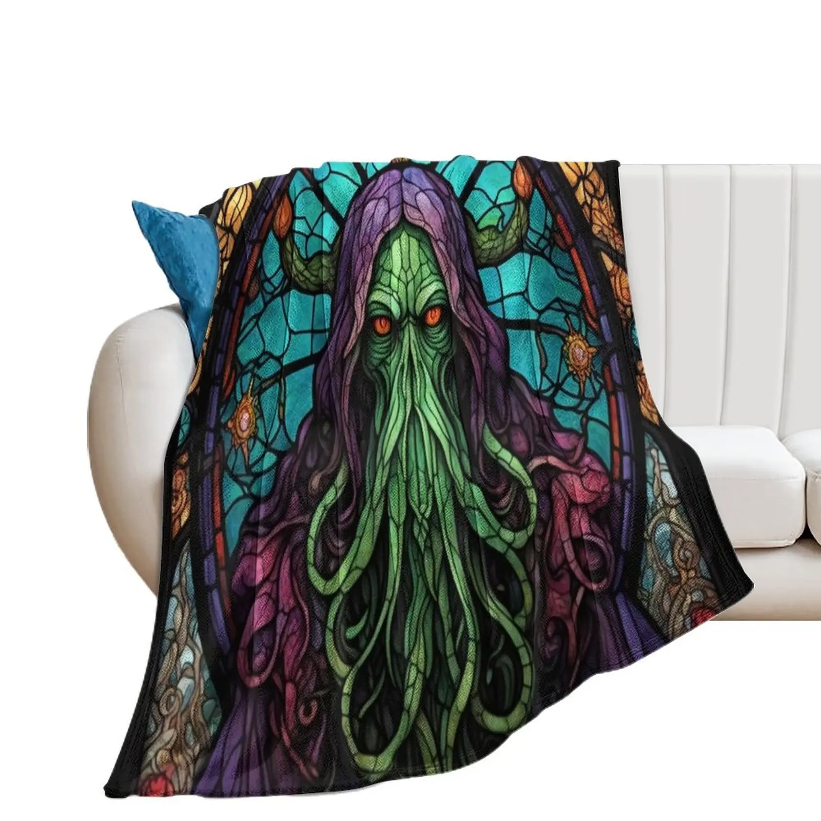 

Cthulhu Stained Glass, Unholy, Lovecraftian, Tentacles, Horror Throw Blanket Flannels for babies manga Hairy Blankets