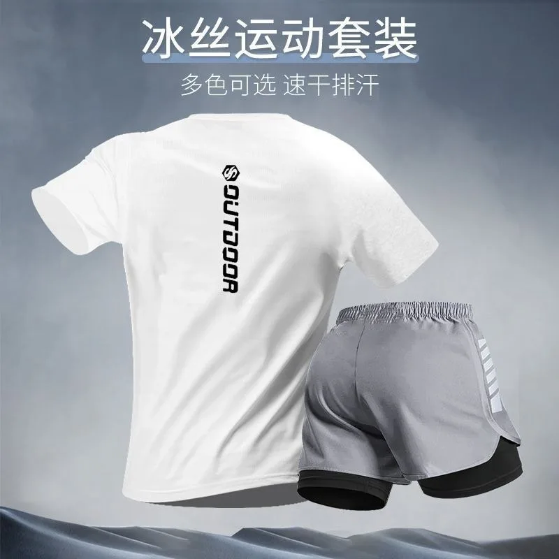 Men's Gym Sets Summer Breathable Sweatshirts Sweatshorts Casual Outdoor Jogging Tracksuits Trendy Youth T-shirts Sports Clothes