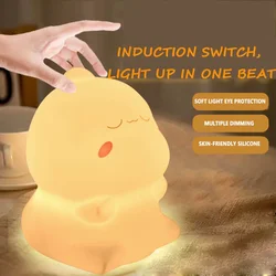 Cute LED Night Light Cartoon Pat USB Charging Decor Bedside Smart Silicone Accompany Reading Light Sleep Kid's Birthday Gift