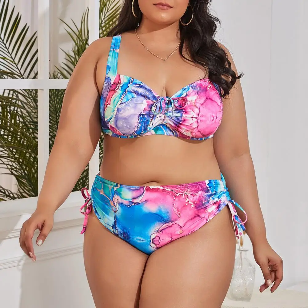 2Pcs/Set Bathing Suit Attractive Printed Wireless Split Swimsuit Two-piece Women Bikini