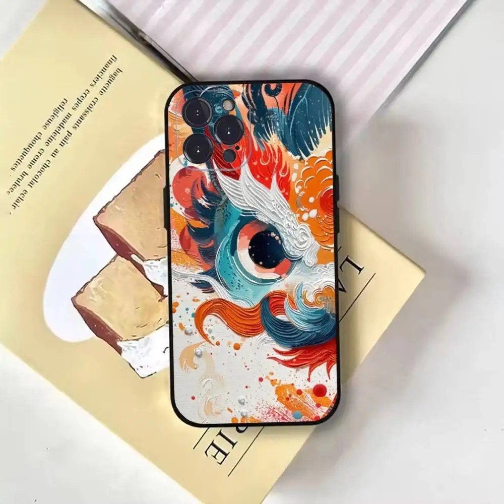 حافظة هاتف فنية صينية لهاتف iPhone16,15,14,13,12,11 Plus,Pro Max,XS,X,XR,SE,Mini,8,7,Soft Black Cover
