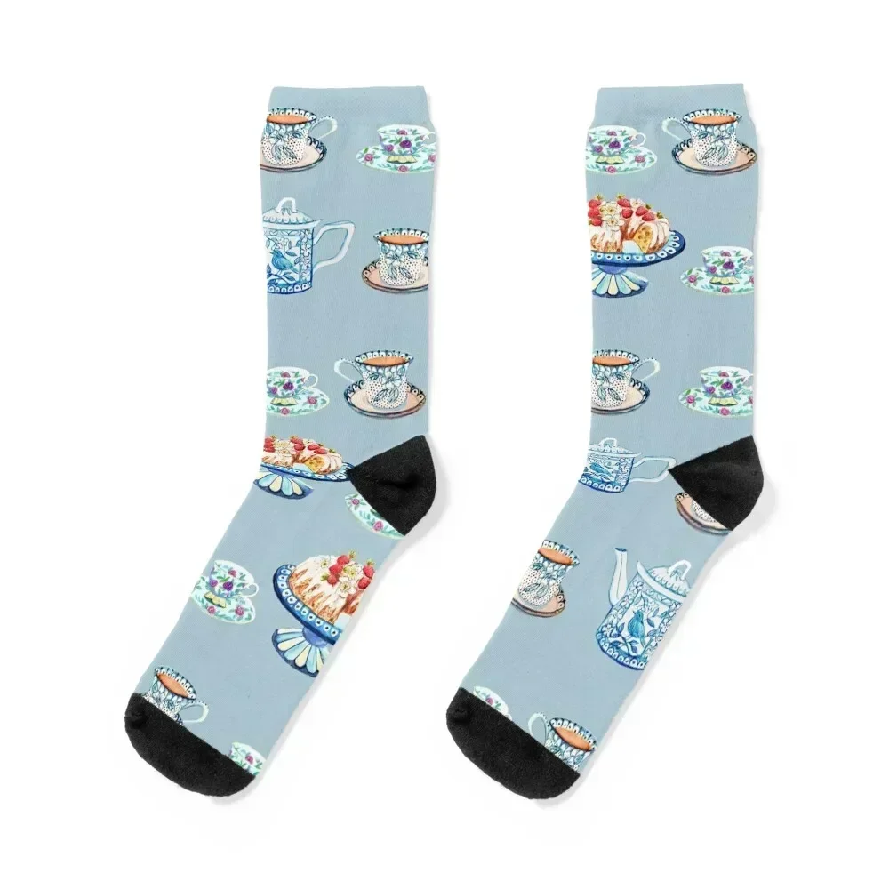 Jane Austen Tea and cake lovers in blue Socks retro moving stockings designer Socks For Men Women's