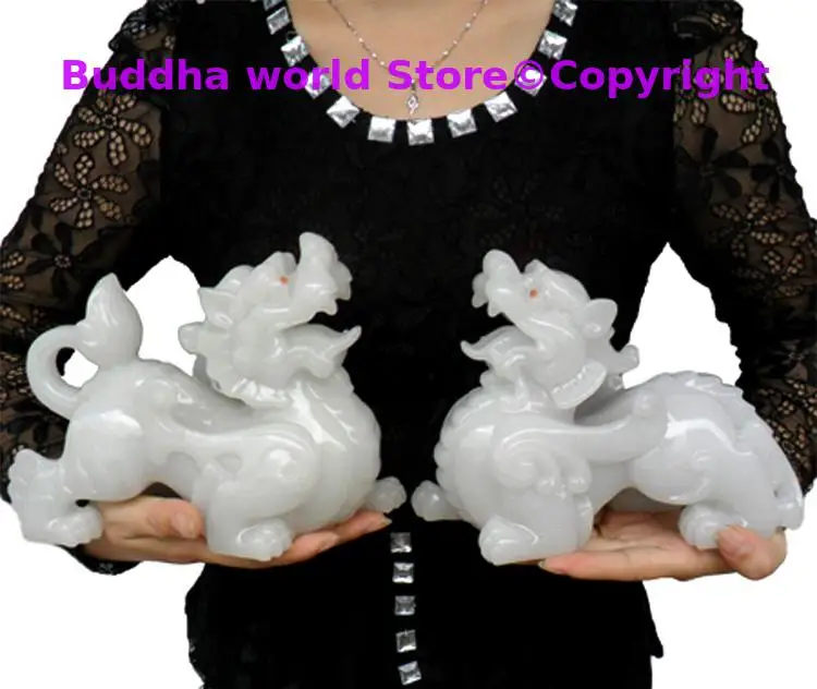 

HOT SALE 2PCS office home lobby efficacious FENG SHUI Talisman Protection Money Drawing 3D JADE PI XIU Sculpture ART statue