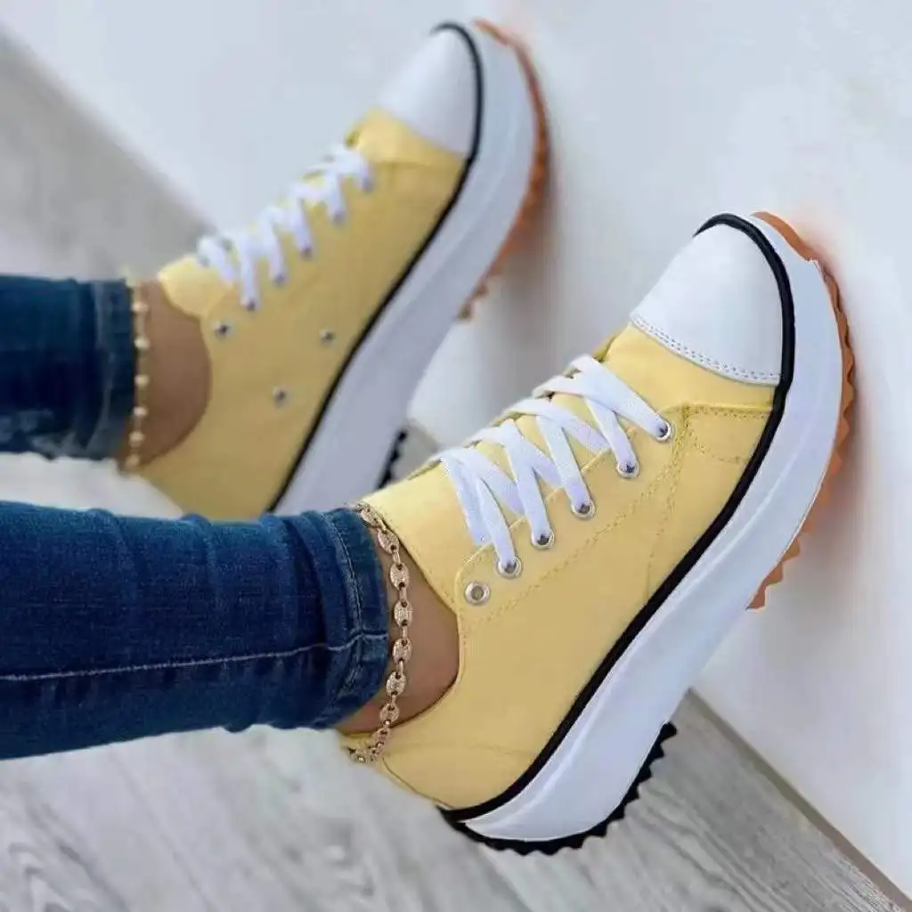 Tennis Shoes for Women Canvas Platform Sneakers Gym Sport Shoes Flat Lace-Up Sneakers Adult Woman Walking Shoes Tenis Feminino