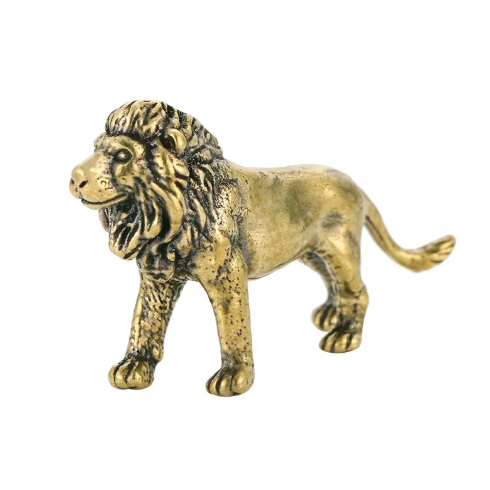 

Retro Brass Lion King Figurines Cute Copper Lion Statue Chinese Exquisite Mini Lion Sculpture Office Decoration