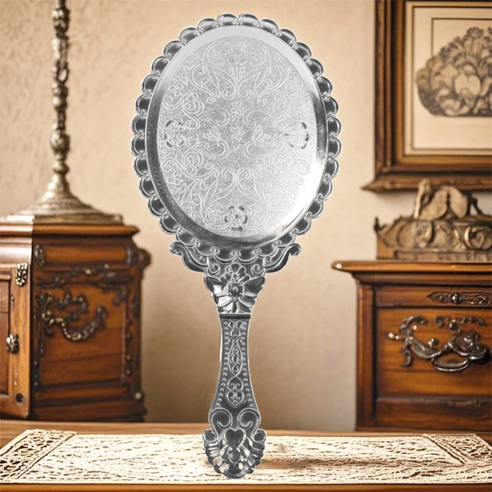 European Style Portable Vintage Makeup Mirror Hand Held Oval Round Mirror Noble Restore Ancient Ways Court Mirror Beauty Tool