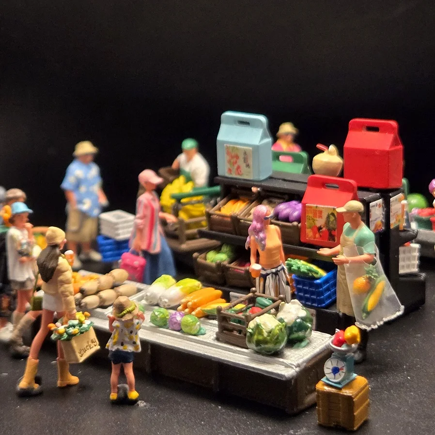 Miniature Painted Figure 1/64 Fruit and Vegetable Stall Shelf Action Figure Photography Color Miniatures Movementing Figures