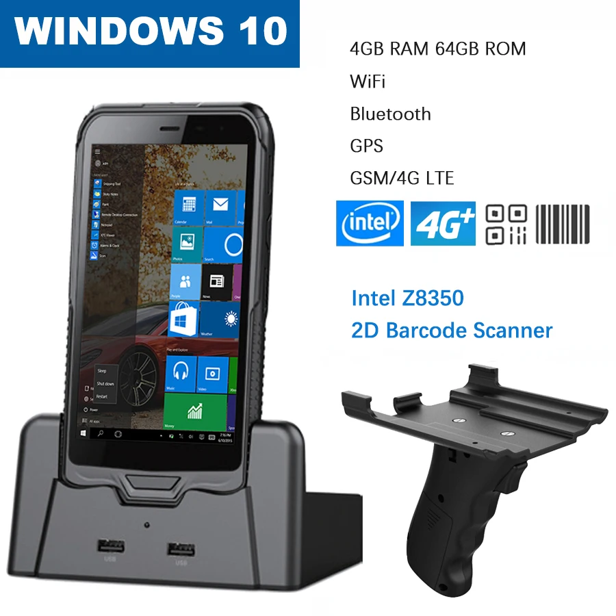 Imagem -02 - Windows Pda Polegadas Tablet Barcode Leitor Scanner Carregamento Berço e Pistola Grip Terminal Portátil Robusto