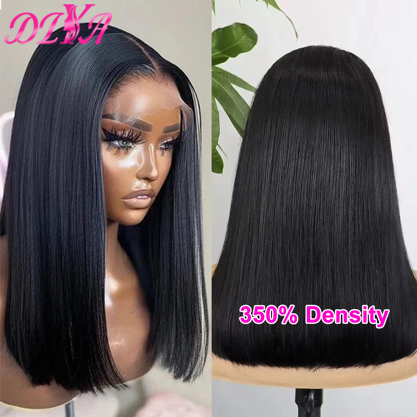 350% Density Super Double Drawn Bone Straight Bob Human Hair Wig 13x4 Transparent Lace Front Virgin Hair for Black Women