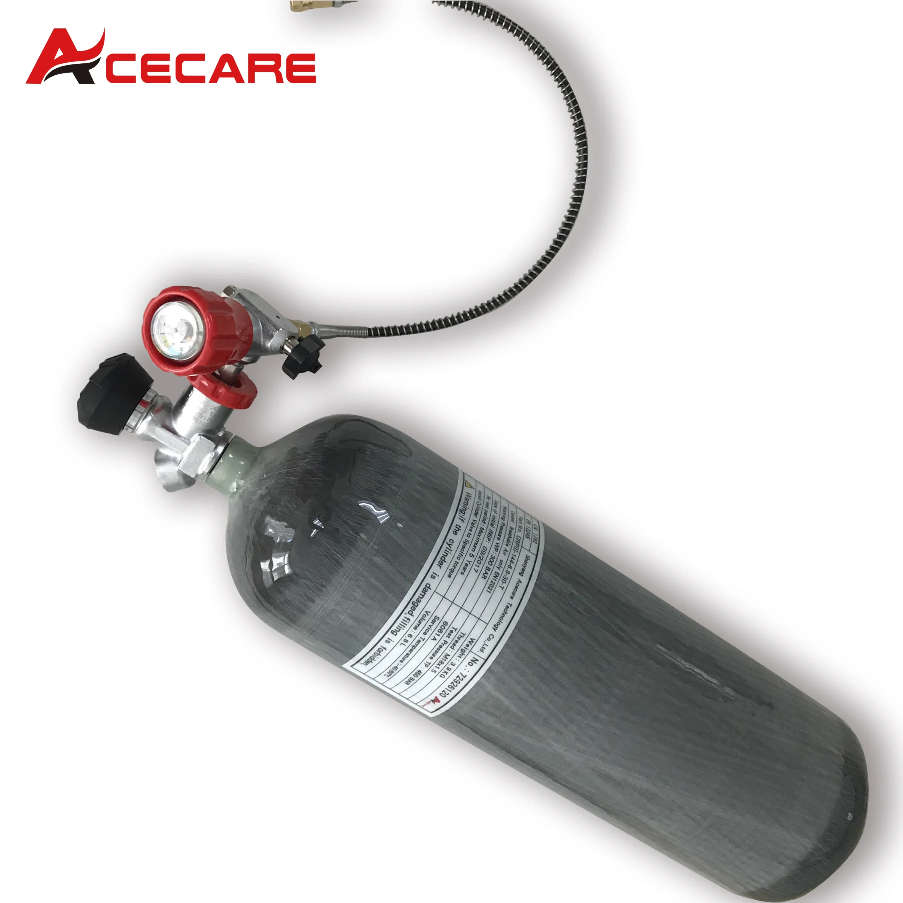 Acecare-バルブとフィラーステーションバルブ付きカーボンファイバーシリンダー,高圧スキューバダイビング,300bar,4500psi, 6.8l