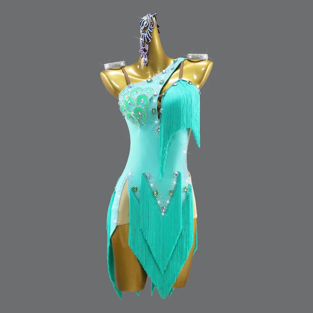 2025Costume For Girl  Latin Dance Dress Competition Suit Midi Sexy Female Samba Women Performance Stand Ballroom Evening Clothes