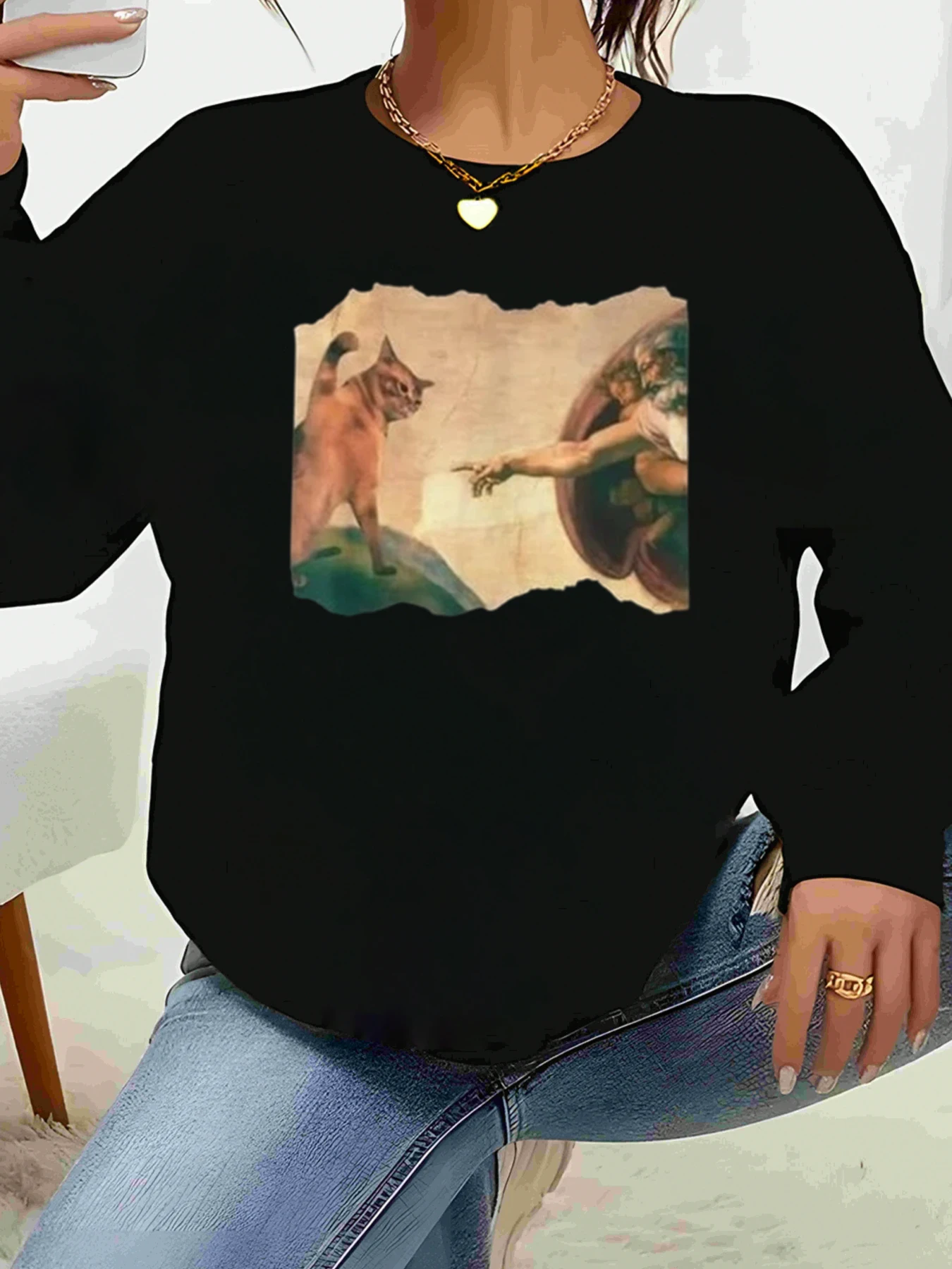 

Топ с длинными рукавами и принтом кота и Бога, повседневная женская одежда на Хэллоуин